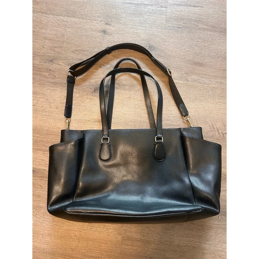 Coach Tote Bag Womens Large Black Pebbled Leather Zip Detachable Strap